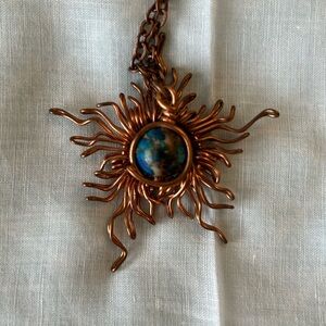 Copper Sunburst Pendant Necklace